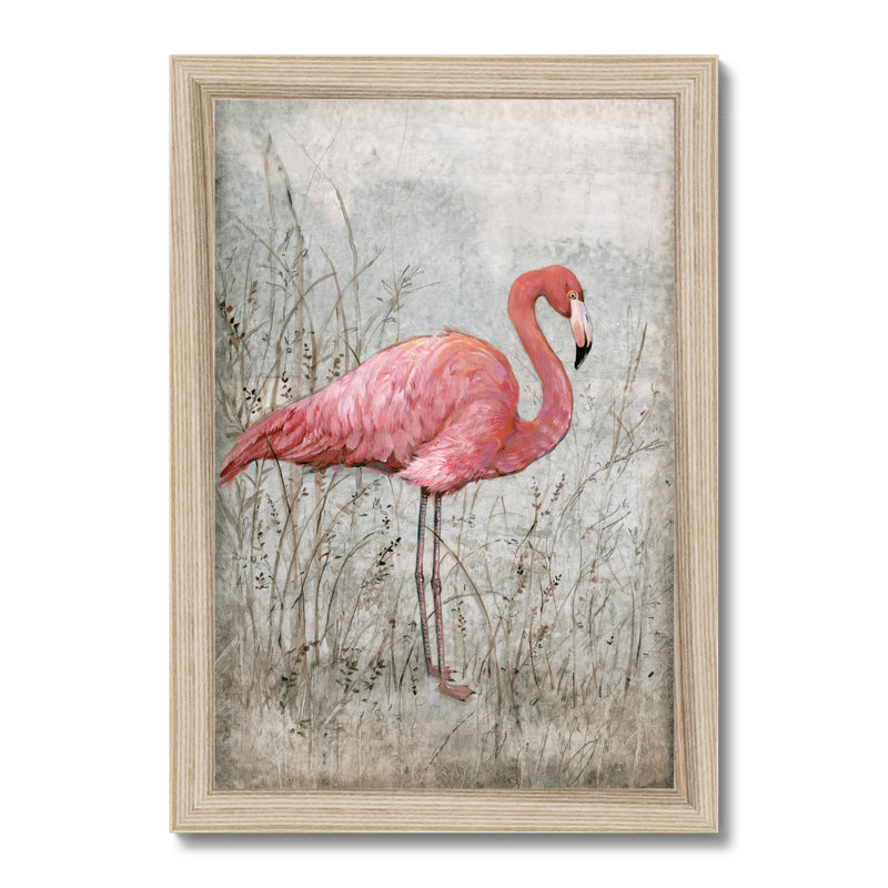 American Flamingo I by Timothy O' Toole - Painting, 50cm H x 34cm W, Natural Wood Framed Paper Print
