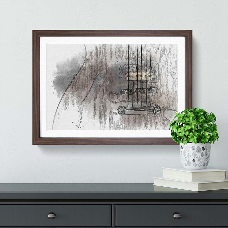 Strings of the Electric Guitar in Abstract - Framed Print, 27cm H x 36cm W x 2cm D, Walnut Framed