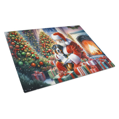 Greater Swiss Mountain Dog and Santa Claus Glass Cutting Board