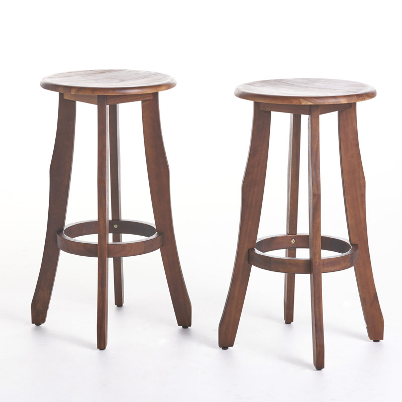 Tabourets de bar en bois avec siège rond, ensemble de 2, construction robuste, comptoir et finition rustique pour la maison ou le bar