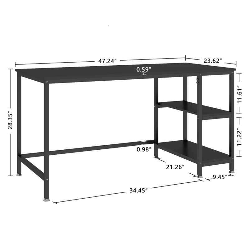 120cm W Rectangle Writing Desk, Black