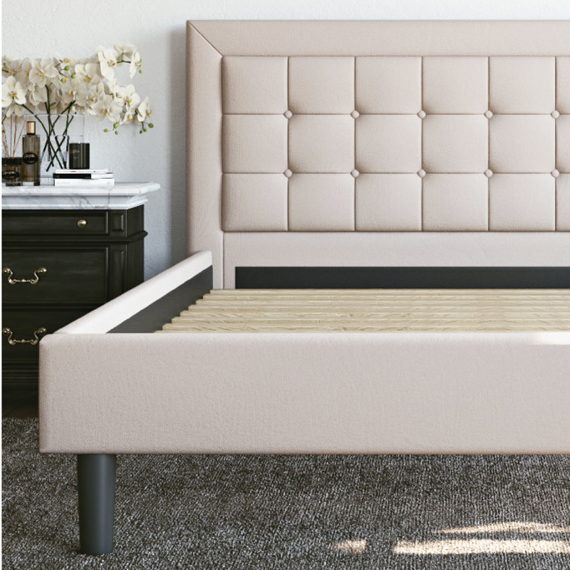 Mornington Dark Grey Linen Upholstered Queen Platform Bed Frame with Tufted Headboard