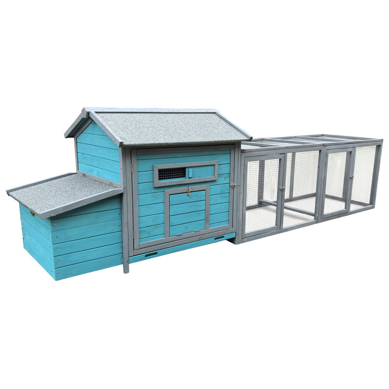 Poulailler en bois avec parcours extérieur, Blue-grey