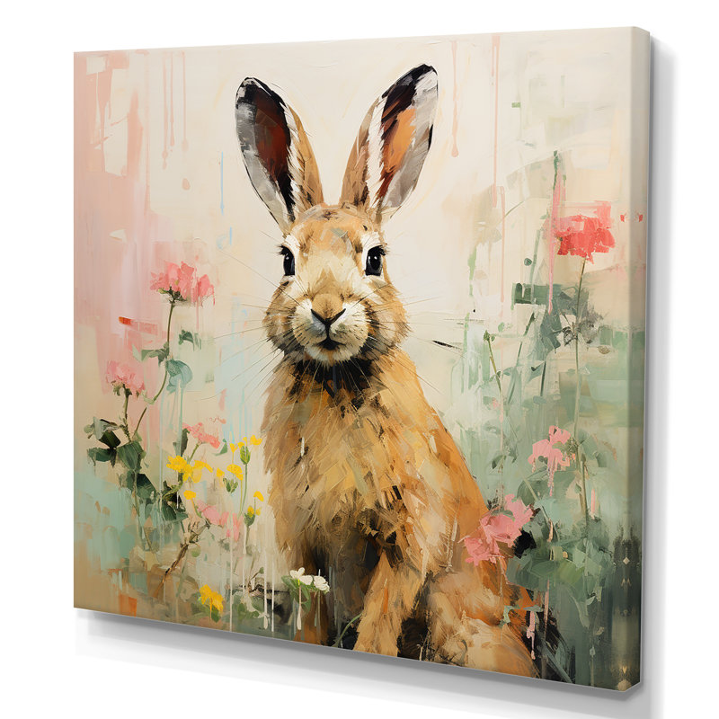 Curious Floral Rabbit Meadow III - Rabbit Animal Wall Art, 30" H x 30" W, Wrapped Canvas
