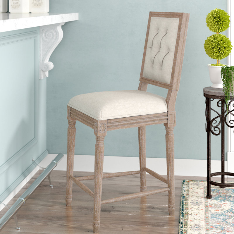 Lathrup Upholstered Counter Stool with Solid Wood Frame, Natural, Counter Stool (25" Seat Height)