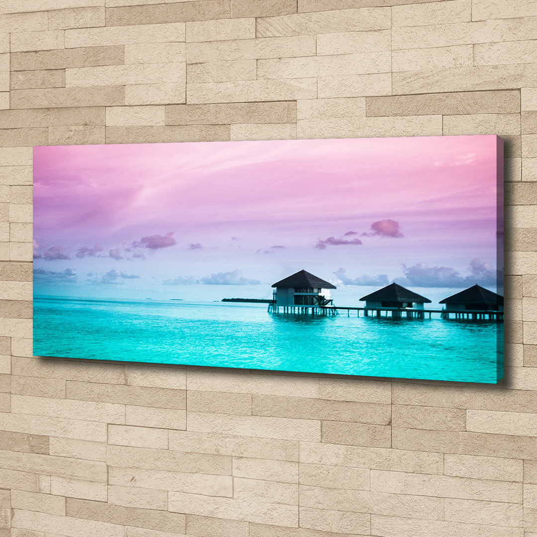 Leinwanddruck - Wandkunst - Drucke auf Leinwand - 125X50 Bild Bildthema: Bungalows über dem Wasser