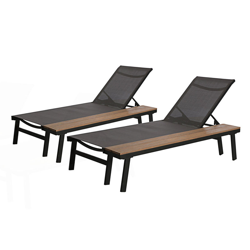 Gray and Black Mesh and Aluminum 2-Person Chaise Lounge Set