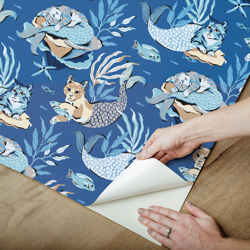 Papier peint adhésif Meowing Mermaids, Bleu