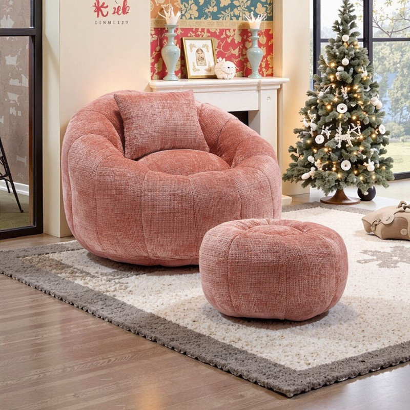 Fauteuil à billes en chenille avec pouf 38,98 Lavara, Rose