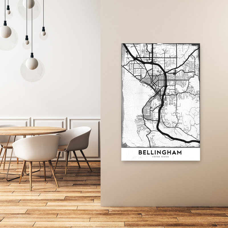 «Bellingham Washington Map», rétro, art abstrait de ville murale, H 48 po x l 32 po