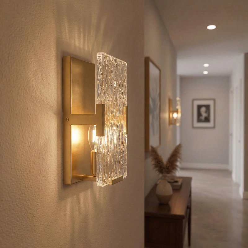 1-light Gold Metal Textured Glass Wall Sconce Set
