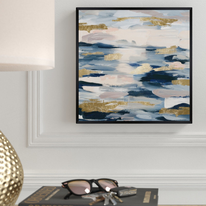 Abstrait, fumée sur l'eau - impression encadrée, Cadre noir plat, H 12 po x l 12 po x P 0,5 po