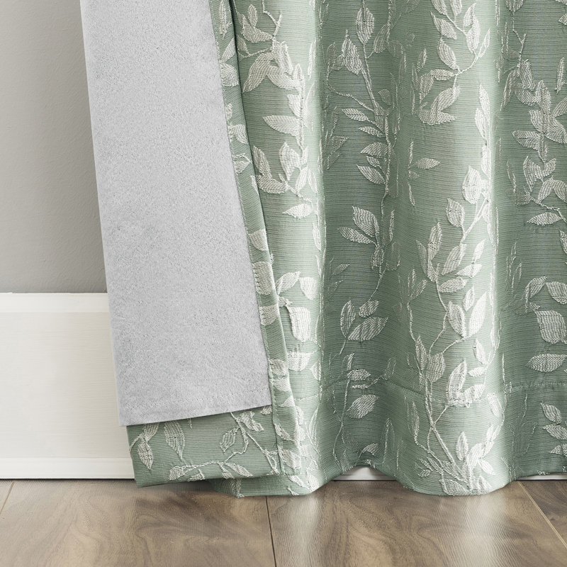 Panneau de rideau occultant 100% à motif de jacquard tissé Estelle (ensemble de 2), Vert, L 72 po x L 63 po