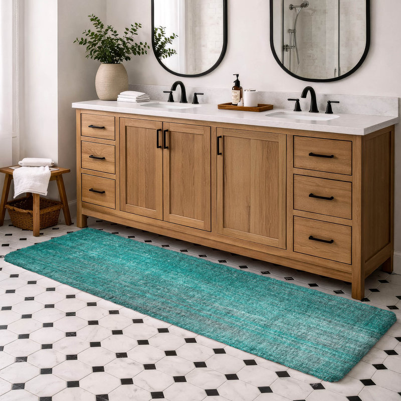 Premium Machine Washable Dream Shag ADS552 Striped Rug, 2'3" x 7'6" Runner, Teal