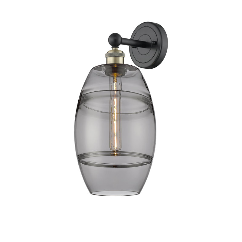 Applique murale en acier Bettylou, Gris fumée clair, H 12,13 po x l 8 po x P 8,5 po, Laiton antique noir