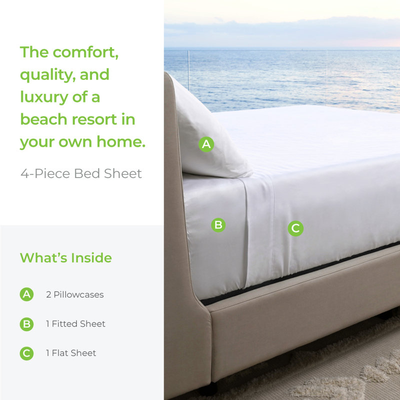 Bamboo Sateen Sheet Set, Queen, White