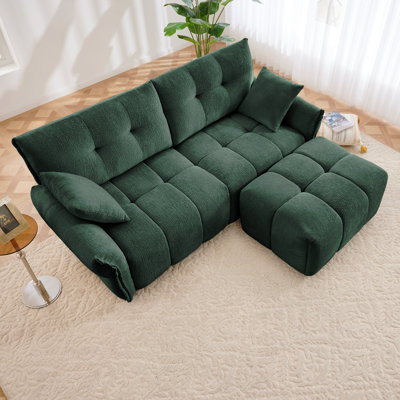 Canapé moderne à 2 places en tissu chenille avec repose-pieds - Design minimaliste avec tissu texturé - Idéal pour le salon, un appartement ou un dortoir - Vert