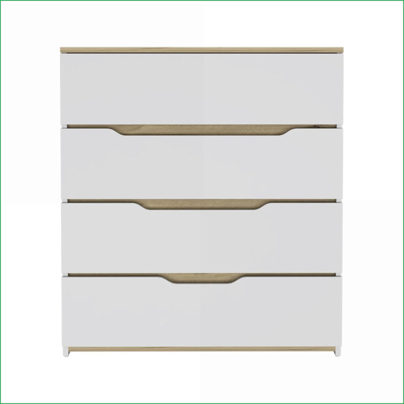 Commodes | Commode 4 tiroirs Zoe, plateau supérieur blanc / chêne clair | Multicolore | Panneau de particules