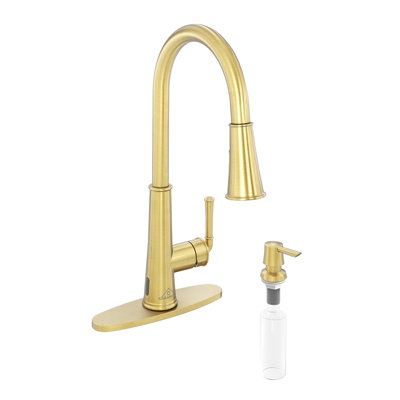 Willow Pull Down Sprayer Kitchen Faucet with Touchless Sensor, LED, Soap Dispenser and Deck Plate -  CASAINC, CA-W3085-BG