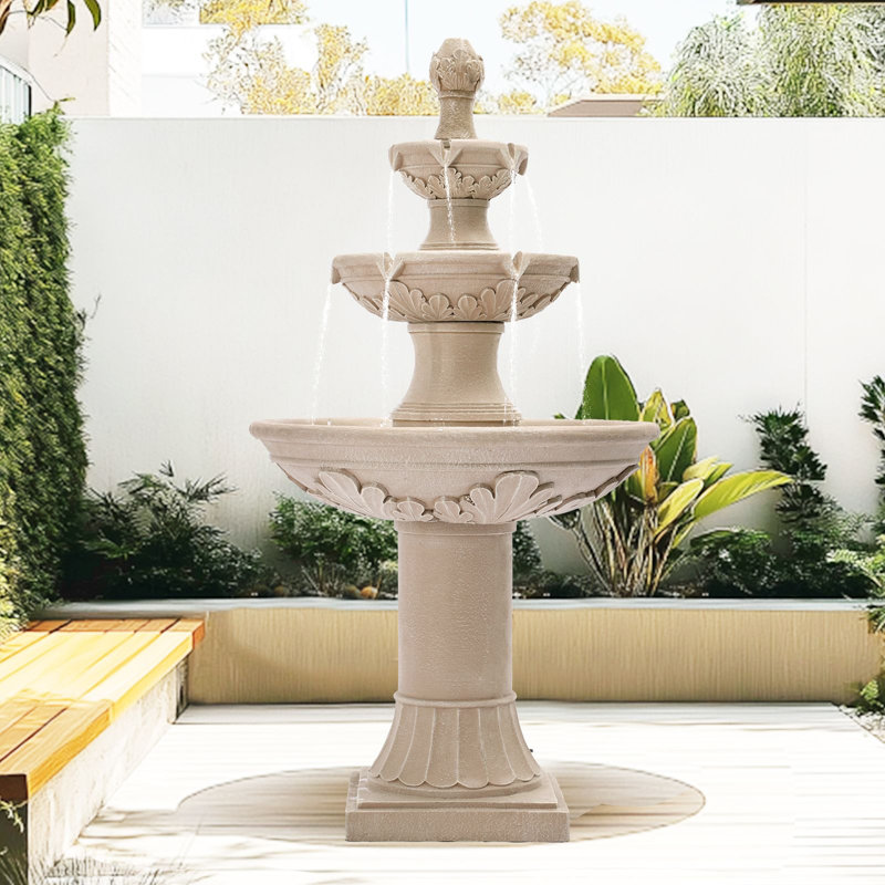 Outdoor Pineapple Italian Water Fountain - 48.4" H Floor Bubbler Garden Waterfalls Fountain, Beige