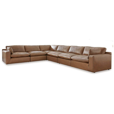 Canapé modulaire en cuir caramel Emilia
