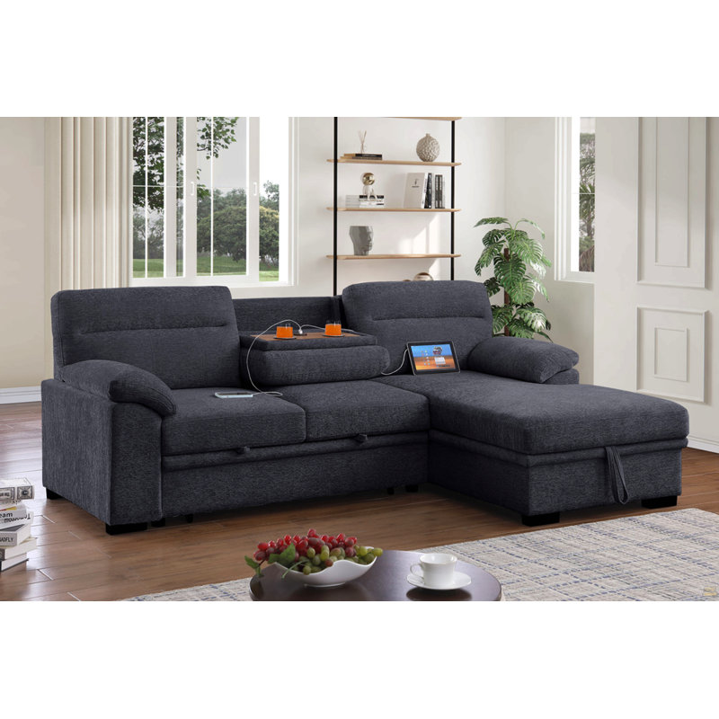 Canapé-lit modulaire en chenille de 94 po gris foncé Kipling II, Gris