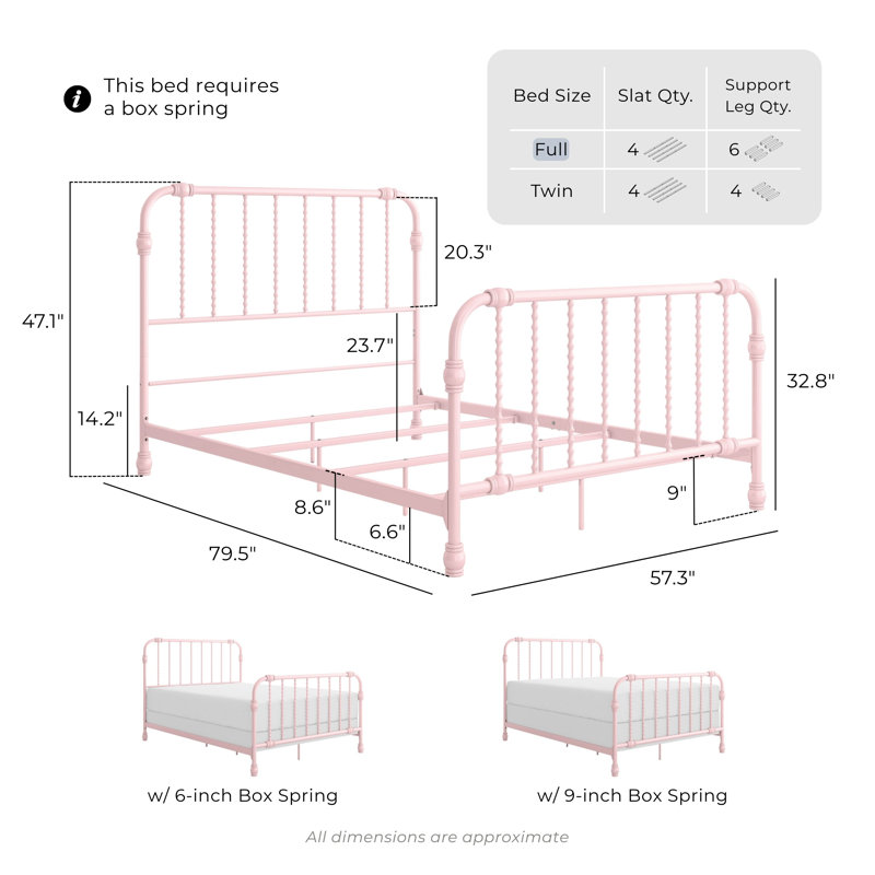 Wren Metal Spindle Panel Bed, Full, Pink