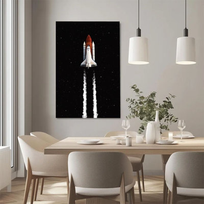 1 pièce, reproduction d'art sur toile encadrée Navette spatiale, Lancement de l'espace, décoration murale réaliste de style science-fiction, parfaite pour la décoration de la chambre salon chambre bureau cuisine salle de bain décoration de la maison, cadeau idéal pour la décoration murale