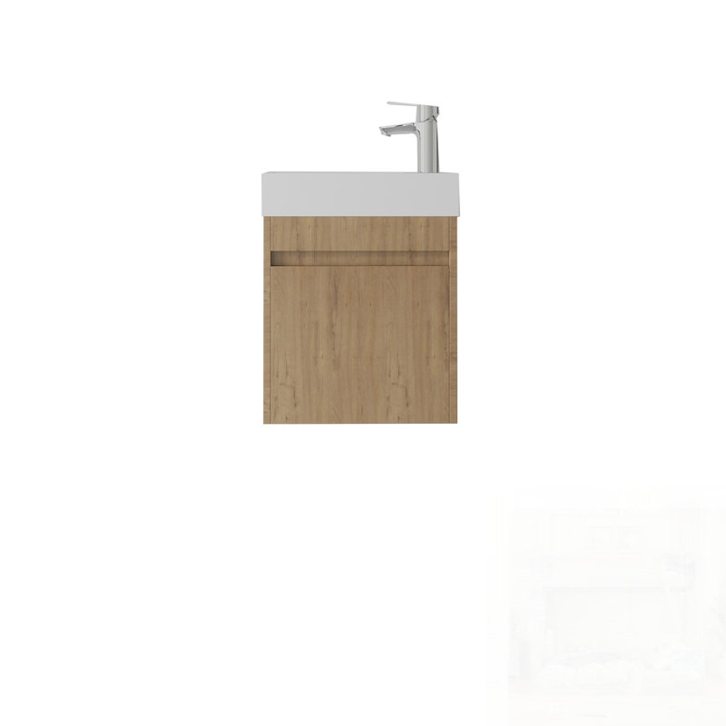 Meuble-lavabo flottant avec lavabo, porte à fermeture en douceur, lavabo en céramique, contreplaqué, Oak