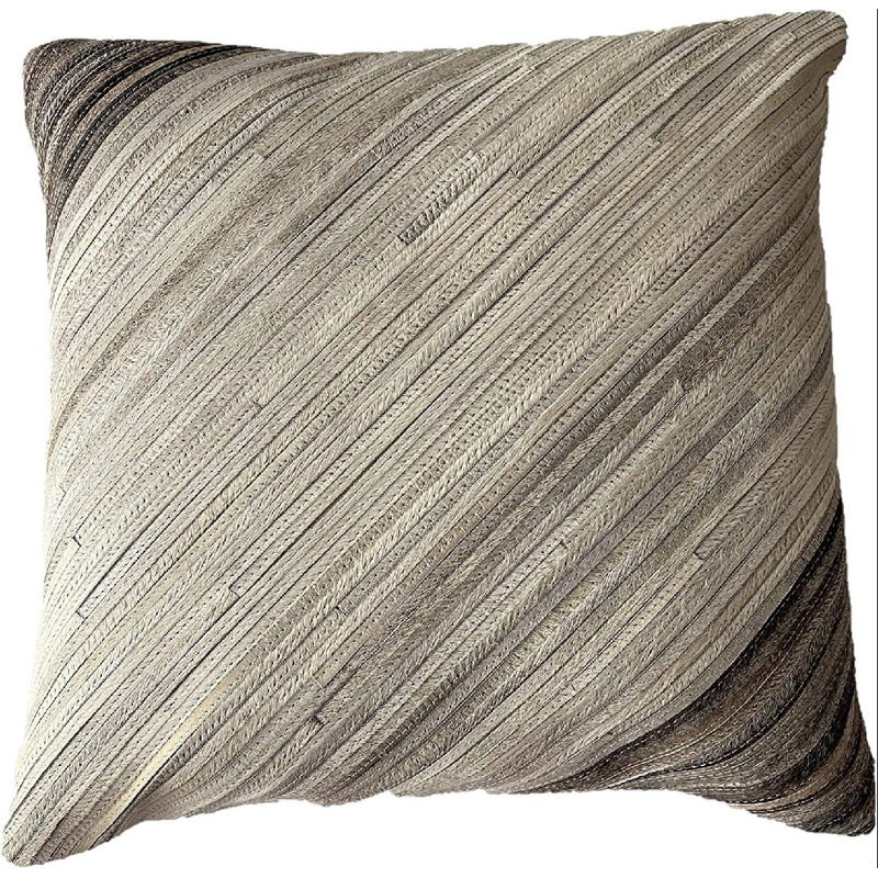 Ashen Striped Cowhide Reversible Throw Pillow