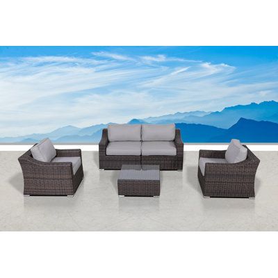 Ensemble de conversation modulaire en rotin 5 pièces avec coussins Biles