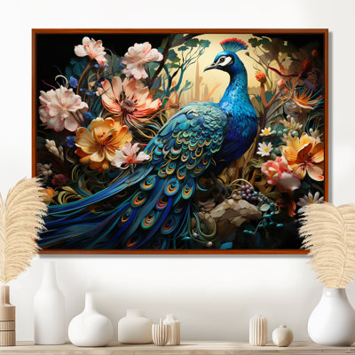 Teal Peacock Parade I - Peacock, reproduction d'art encadrée