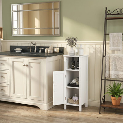 Organisateur de rangement de salle de bain multifonctionnel peu encombrant avec armoire de rangement fermée à 2 niveaux de grande capacité et tablettes réglables internes pour la salle de bain