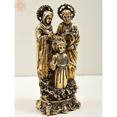 Statue en laiton 7 "debout Joseph, Mère Marie avec l'enfant Jésus - Figurine religieuse chrétienne fabriquée à la main