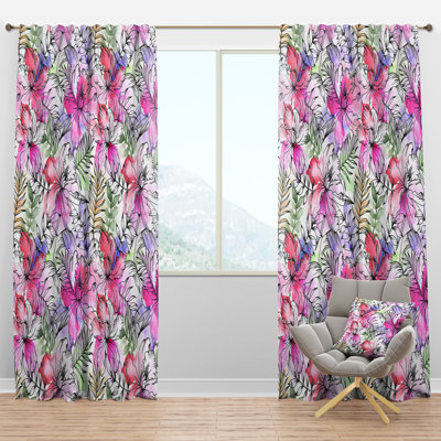 Handpainted Illustration of Tropical Flowers - Floral Curtain - Velvet Room darkening - 1 panel