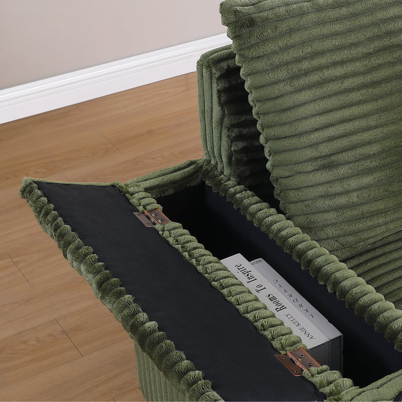 Canapé avec 2 coussins décoratifs et un repose-pieds, Canapé Comfy Sofa, Green Corduroy, 33.55" H x 54.96" W x 43.91" D