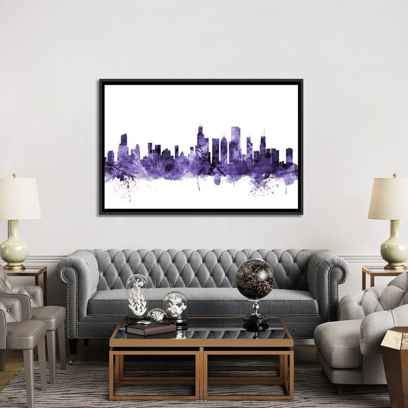 «Chicago, Illinois Skyline» par Michael Tompsett, impression sur toile tendue, H 18 po x l 26 po x P 1,5 po, Pas de tapis