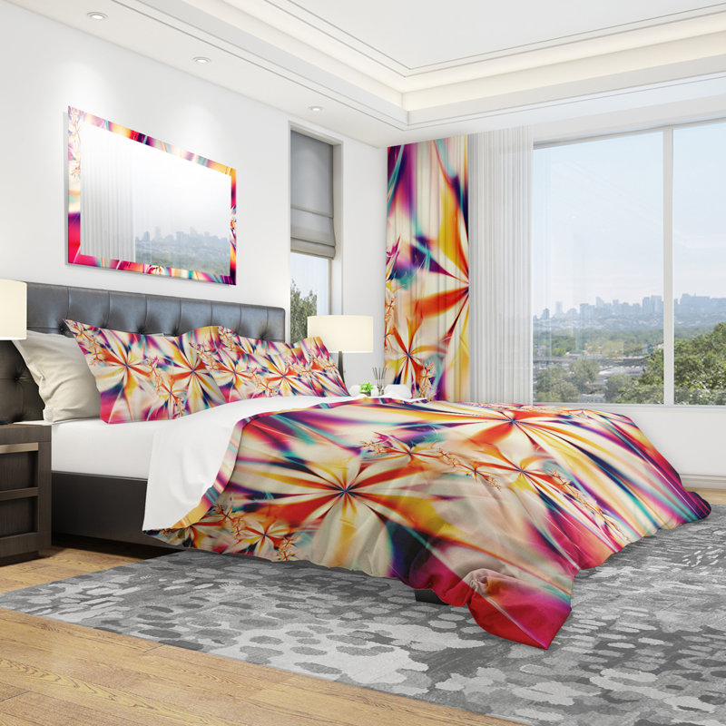 Crystalize Pink Floral - Ensemble de housse de couette abstrait - Microfibre de polyester