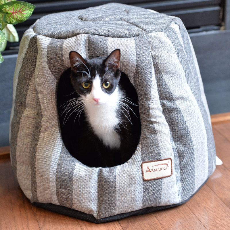 Small Gray and Silver Plush Cat Cave Bed