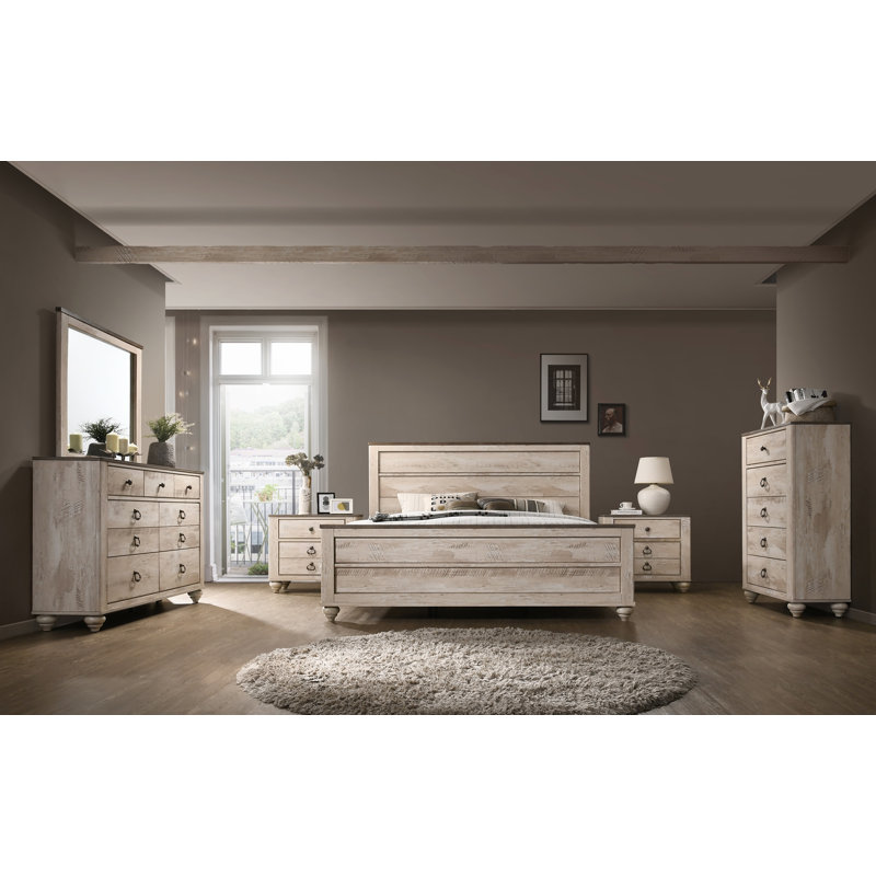Ensemble moderne 6 pièces, lit plateforme, commode, miroir, commode, 2 tables de chevet, Grand lit