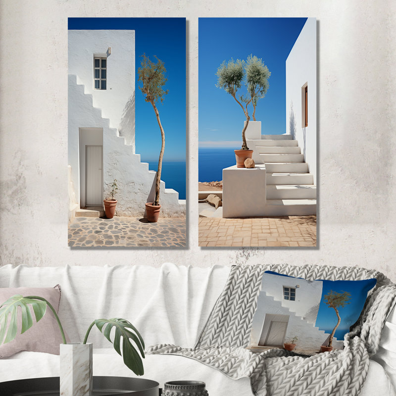 Coastal Dream Retreat - Ensemble de 2 décorations murales bord de mer, Toile tendue, H 28 po x l 25 po
