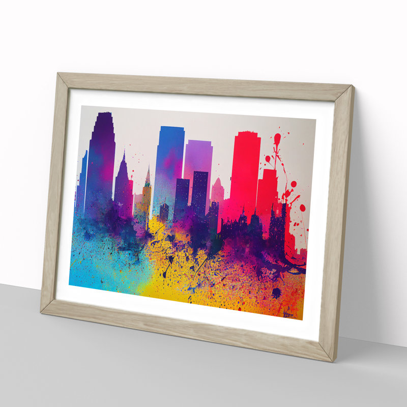 Skyscraper Skyline Splash Vol.2 Abstract - Single Picture Frame Print, Oak Framed, 25cm H x 34cm W x 2cm D