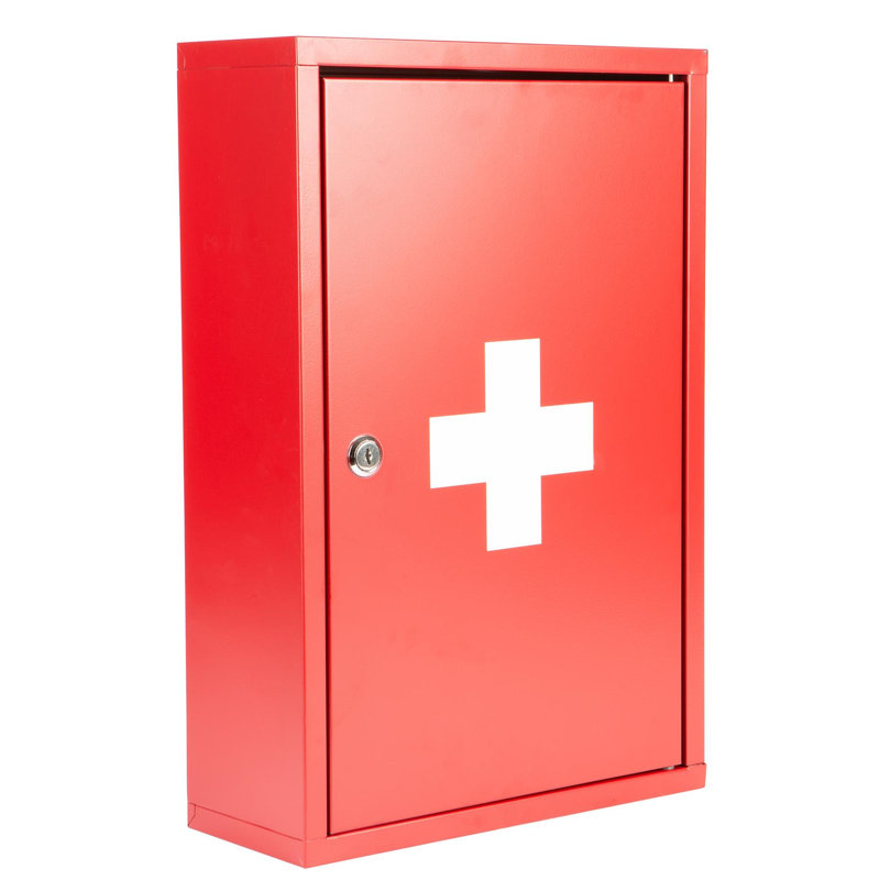 Harbour Housewares - Industrial Medicine Cabinet - 45cm, Red/White