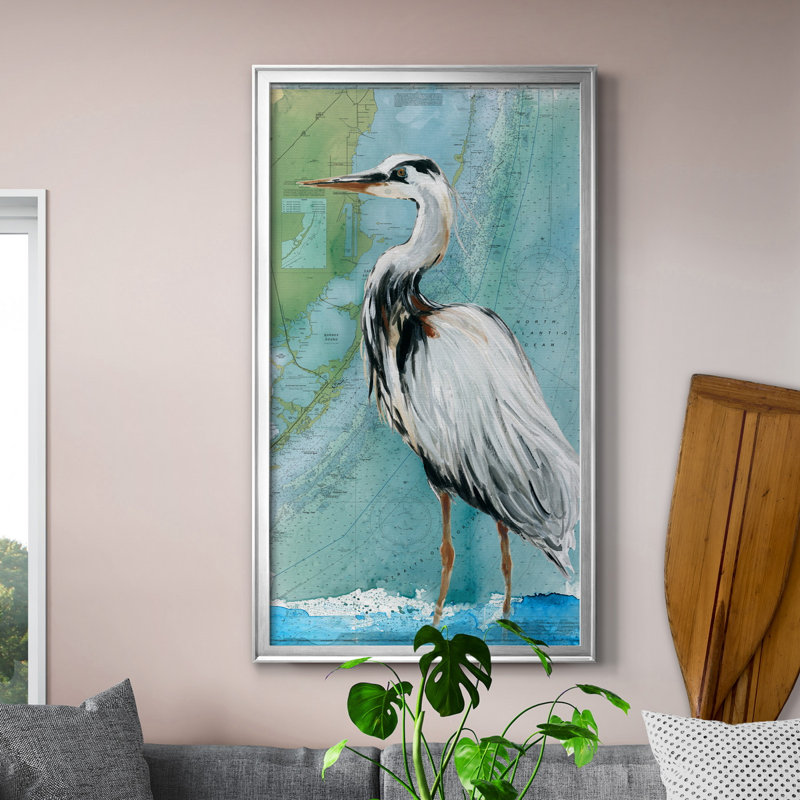 Biscayne Bay Crane - peinture sur toile encadrée, H 22,5 po x l 42,5 po x P 1,5 po, Cadre argenté