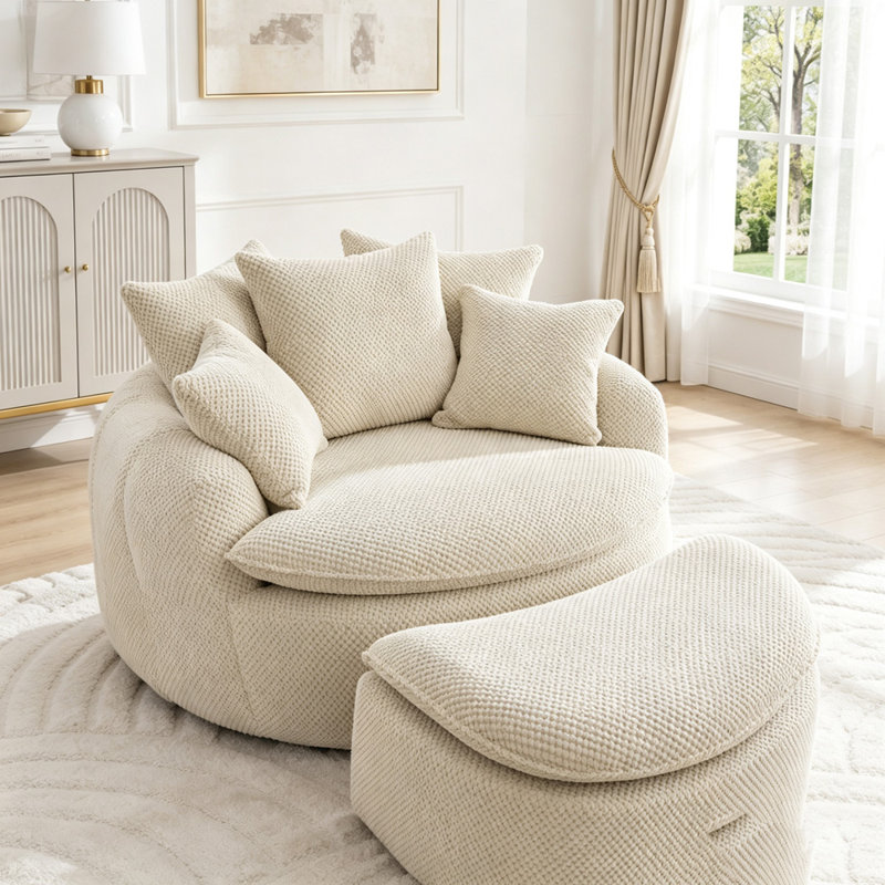 Chaise longue surdimensionnée avec repose-pieds, Tissu taupe, 2