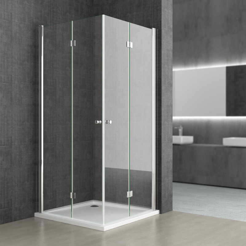  Double Folding Glass Shower Door Corner Entry Square Shape 1000 x 1000mm WxD 6mm Safety Glass