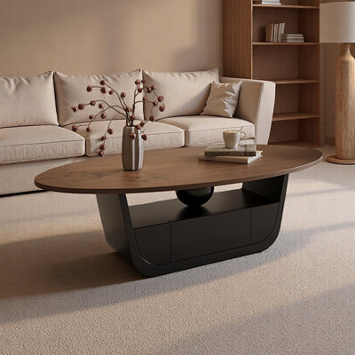 Table basse ovale en bois avec tiroir Retro
