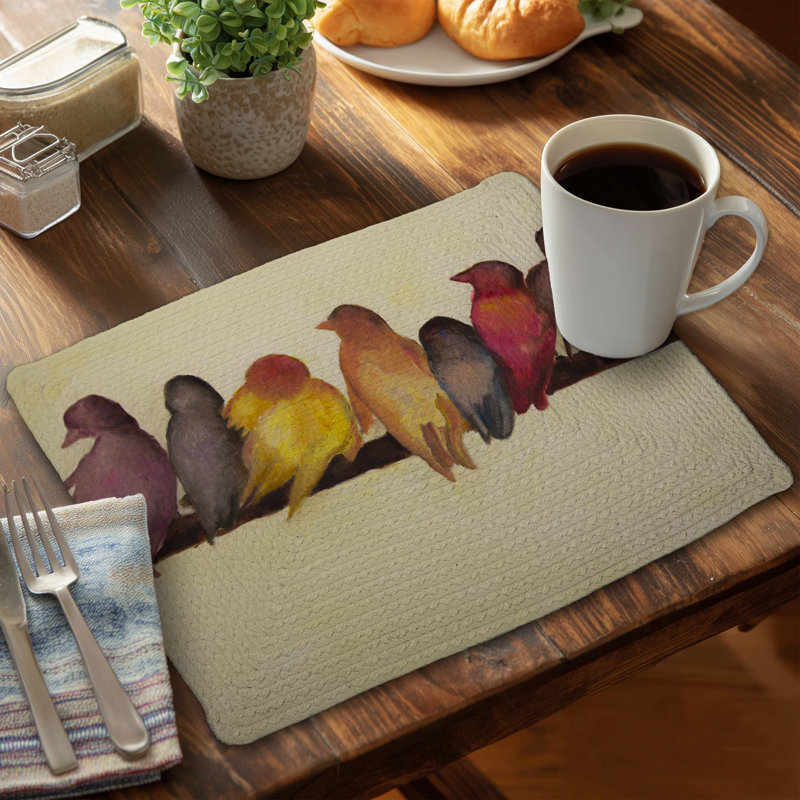 Ensemble de 4 napperons en polyester tressé Bird Family | Décoration intérieure