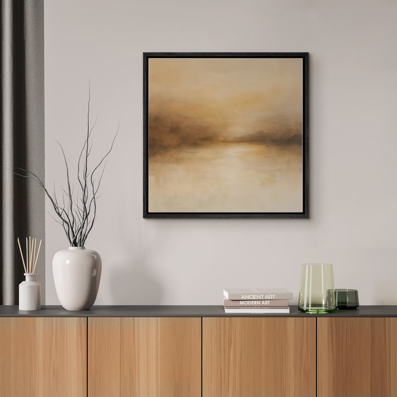 Reproduction de paysage abstrait encadrée d'art mural sur toile pour décor moderne neutre, Noir, H 16 po x l 16 po