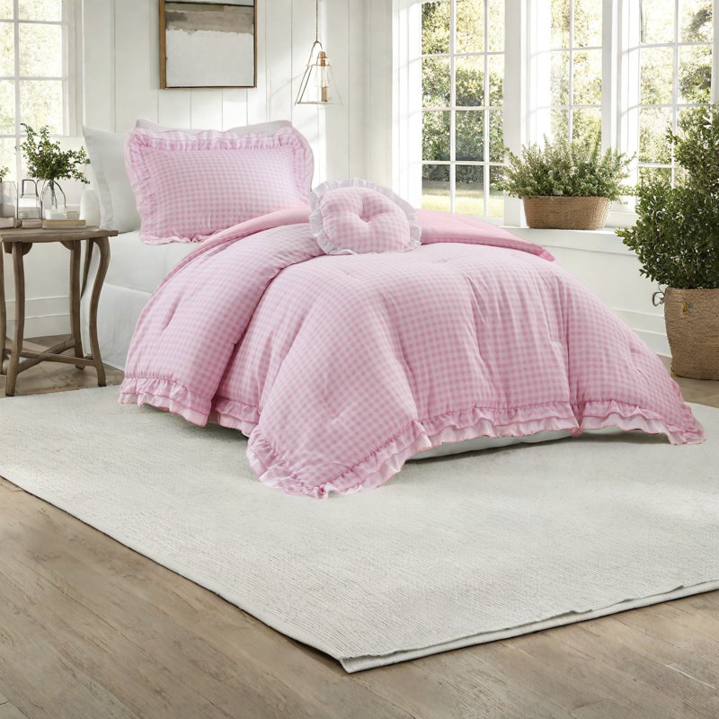 Cozy Pink Microfiber Bedding Set, Twin/twin Xl, Romantic Layered Style